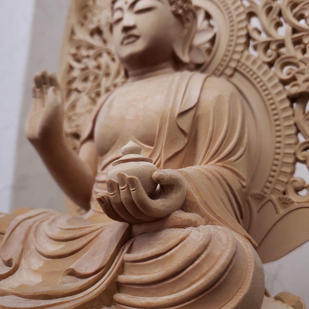 Ｂフライデー蔵出し特価仏像上彫りヒバ材 薬師如来坐像6.0寸★お薬師さん