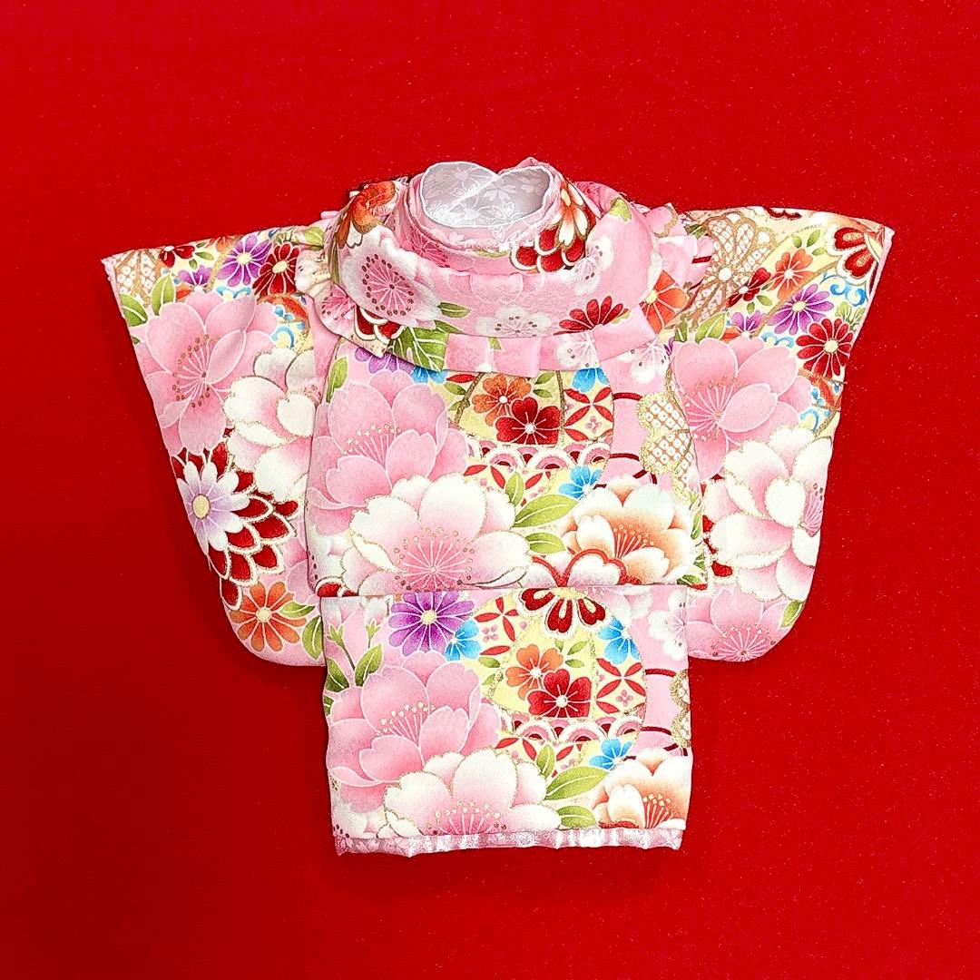 即納✨犬の着物&お被布セット 振袖 金彩入り ピンク S 洗える着物 犬服