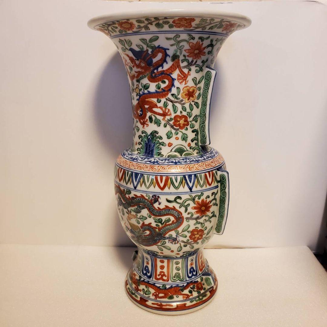 中国古玩　大明萬曆年製　尊式　色絵花瓶