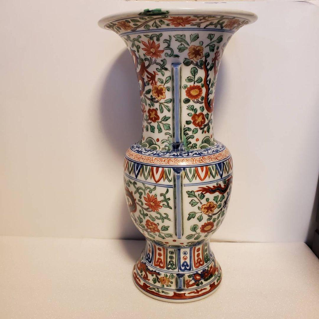 中国古玩　大明萬曆年製　尊式　色絵花瓶