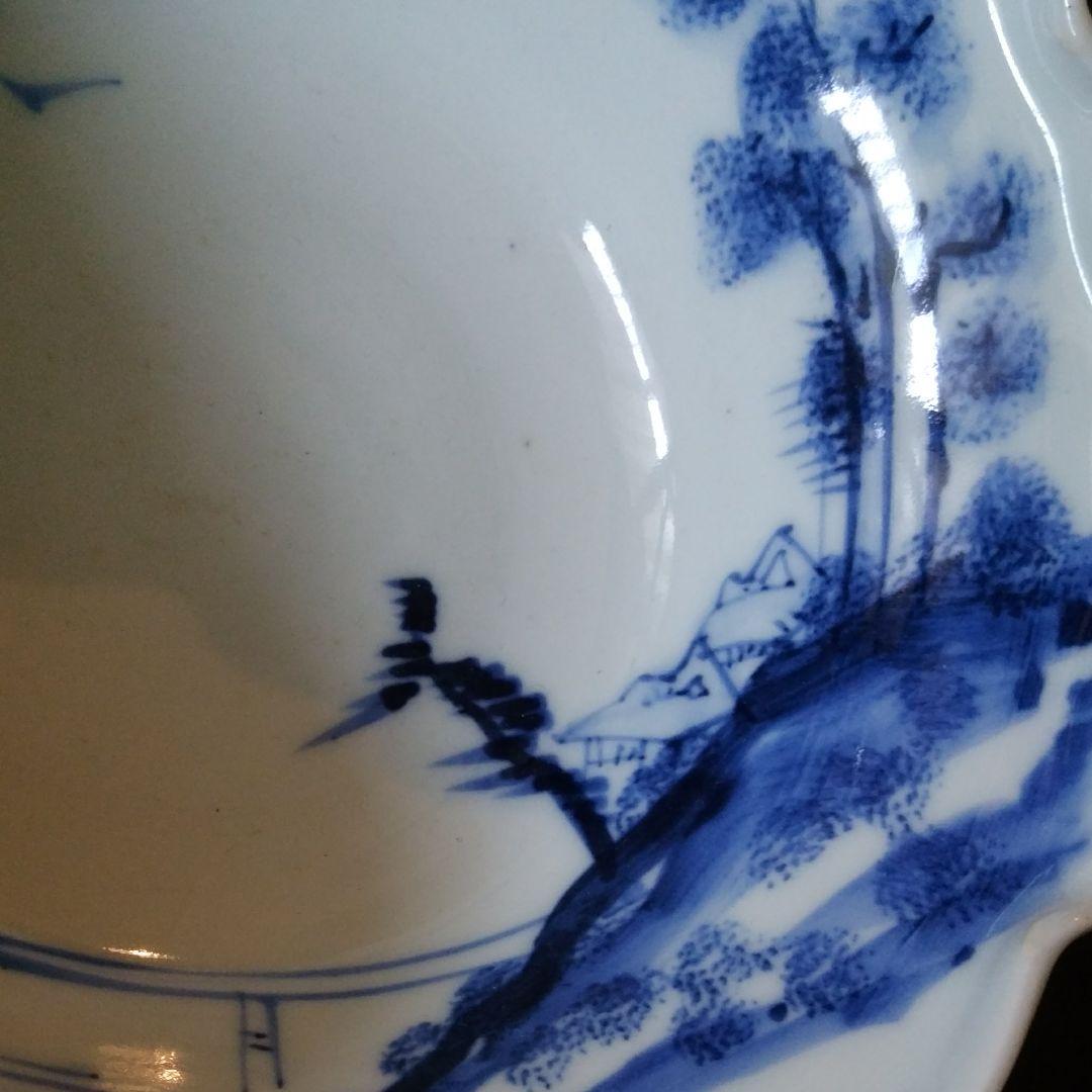 入江松桟橋図染付輪花深鉢　四季の薫