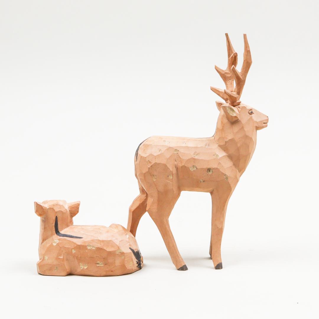 奈良人形師 染川宗進 鹿 木彫 置物 共箱