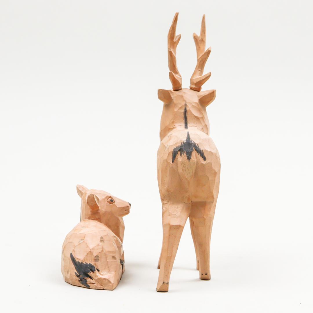 奈良人形師 染川宗進 鹿 木彫 置物 共箱