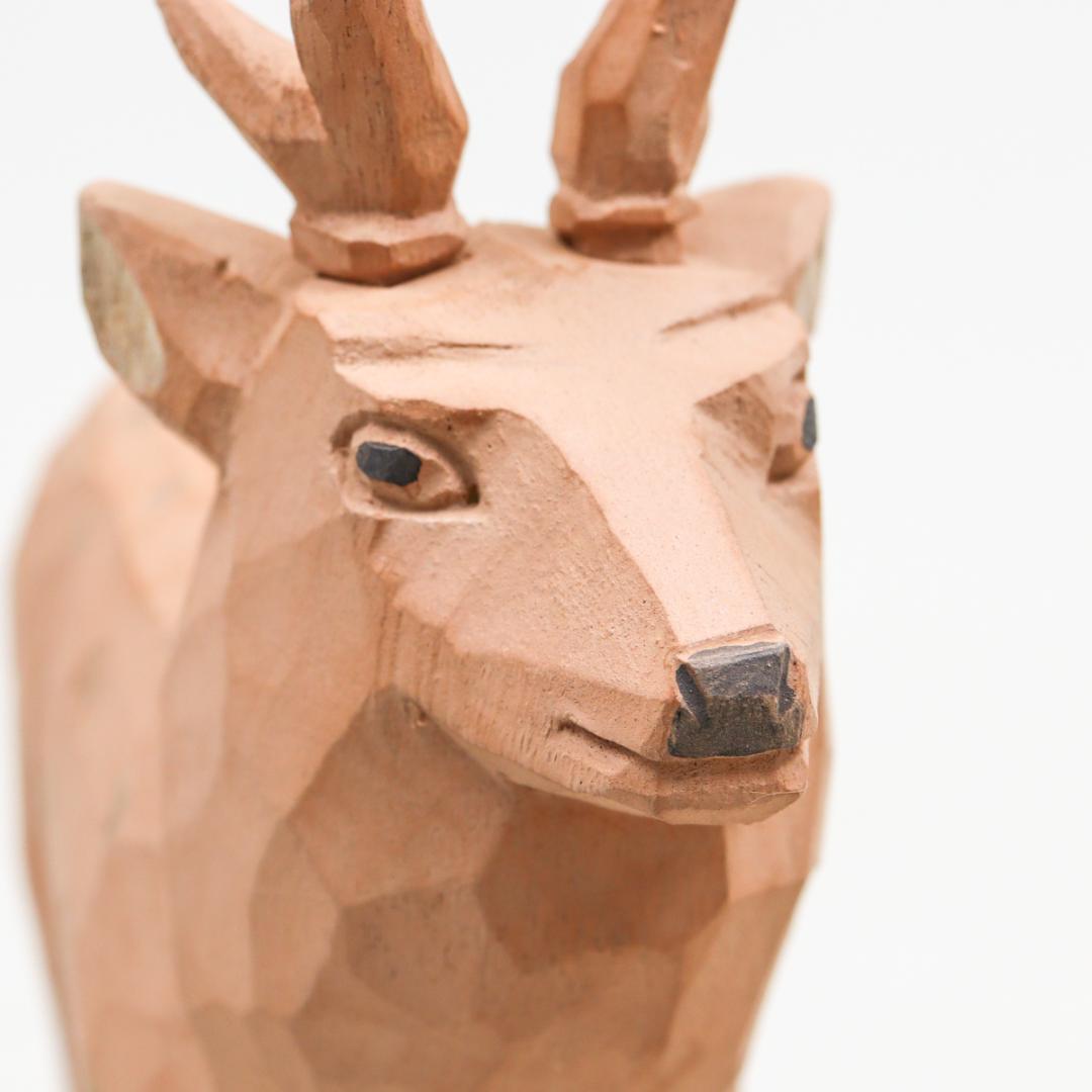 奈良人形師 染川宗進 鹿 木彫 置物 共箱