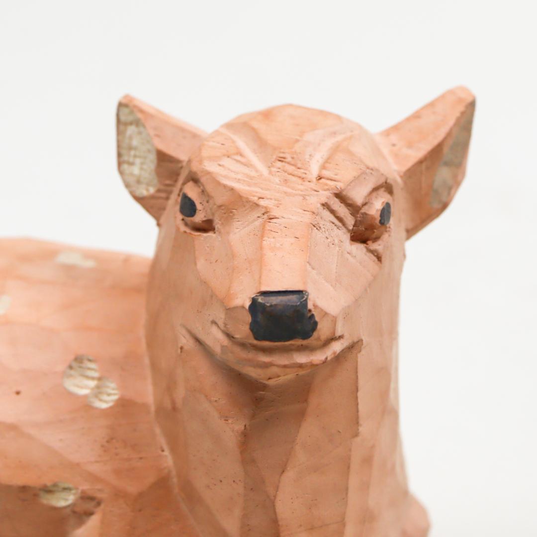 奈良人形師 染川宗進 鹿 木彫 置物 共箱