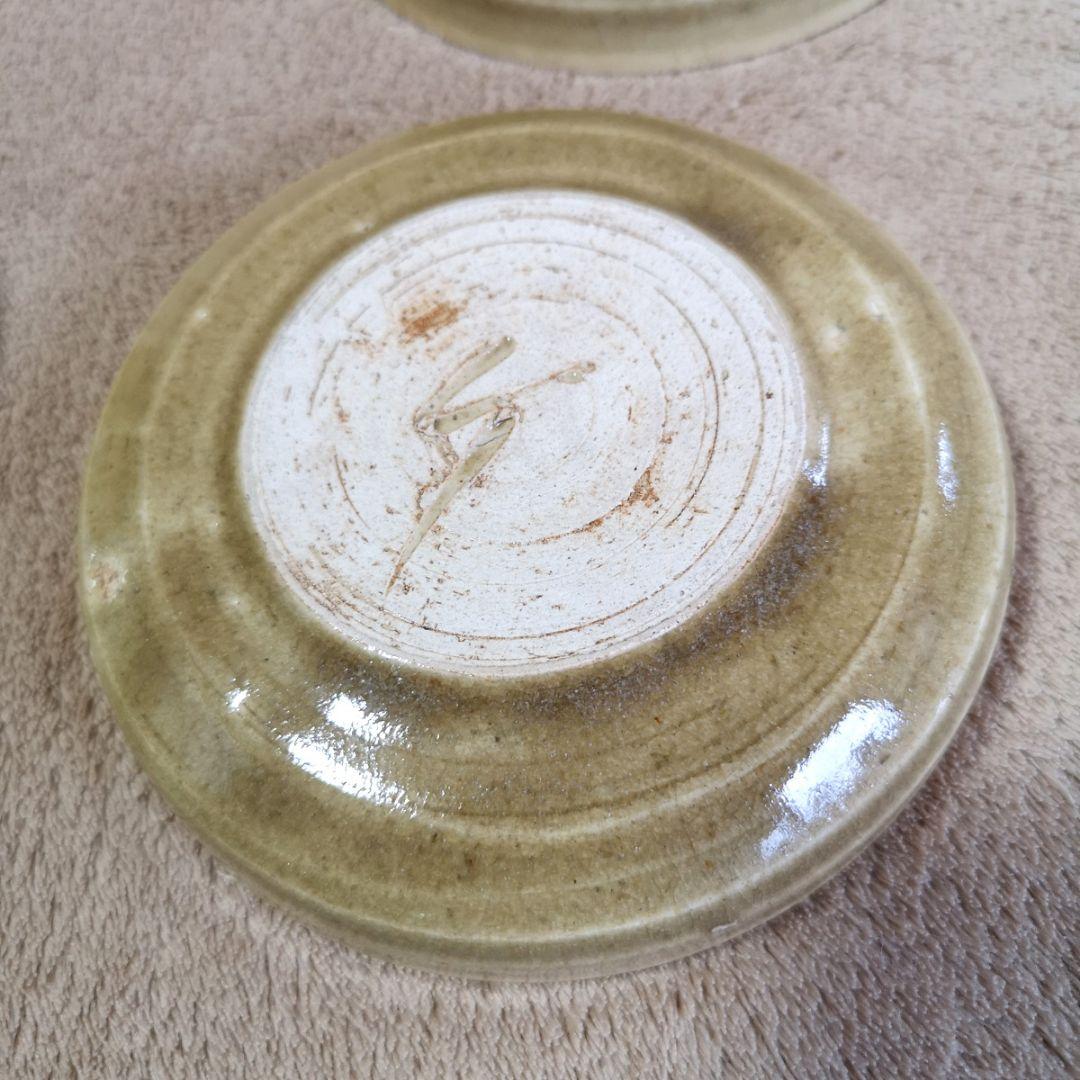 【陶器皿　水野敬子　工芸品】黄瀬戸　５枚　菓子皿　銘々皿　和食器　小皿