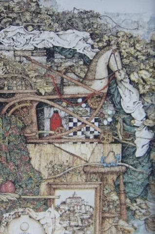 石阪春生、【青い扉と古い木馬〈女のいる風景〉】、希少な額装用画集より