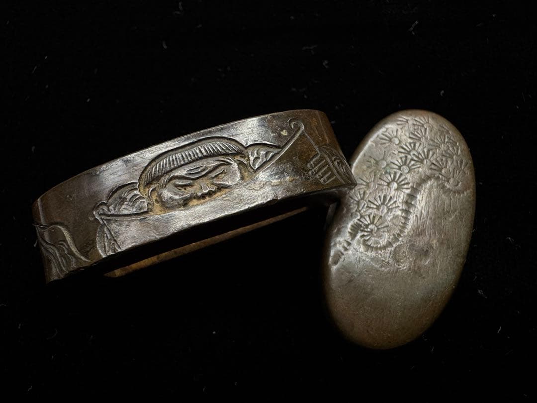 縁頭 赤銅地 人物図 在銘 直政 拵 日本刀 刀装具 骨董 古美術