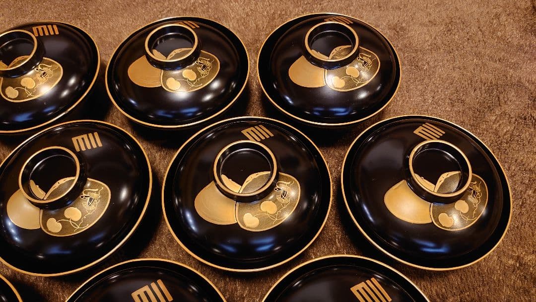 輪島塗　漆器　蒔絵　金蒔絵　蛤の図　蓋椀　菓子椀　蔵出し　10客