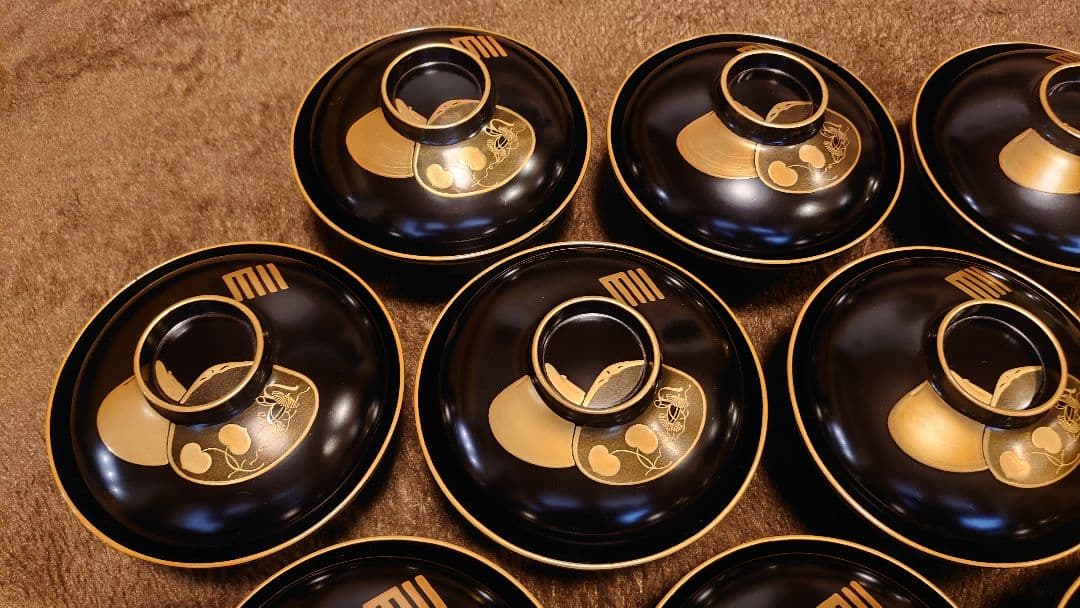 輪島塗　漆器　蒔絵　金蒔絵　蛤の図　蓋椀　菓子椀　蔵出し　10客