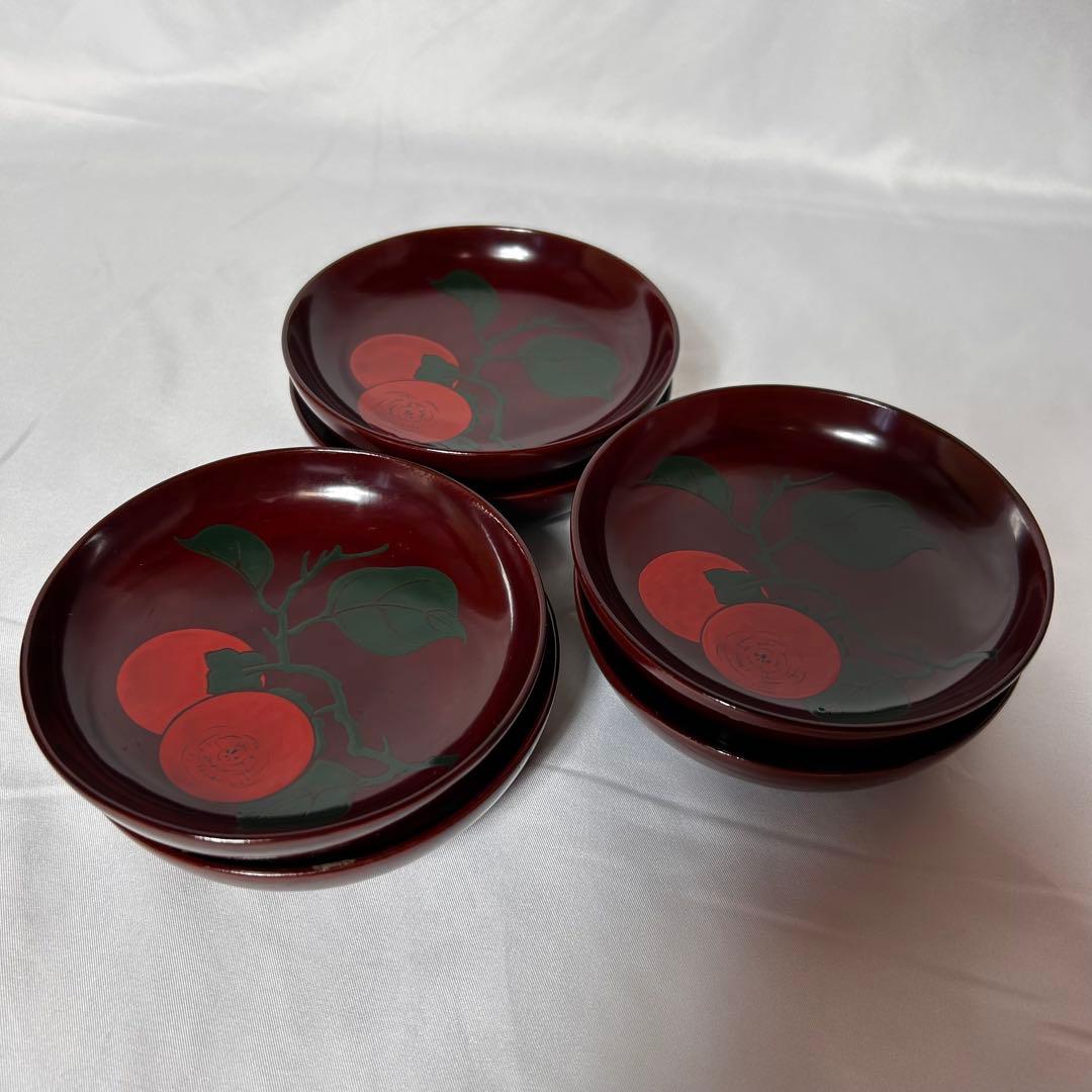 柿の柄がとても美しい【明治時代】の輪島塗 小皿 6枚