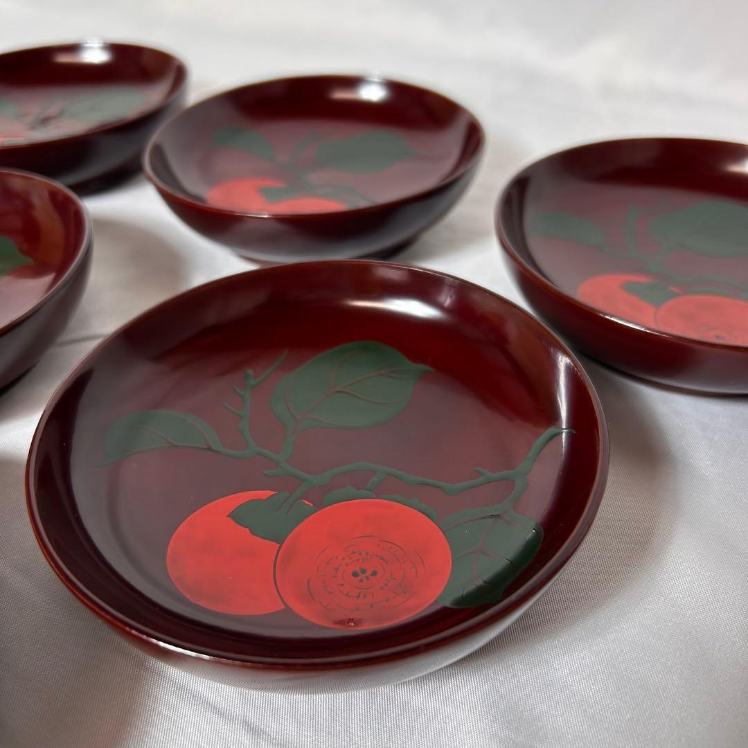 柿の柄がとても美しい【明治時代】の輪島塗 小皿 6枚