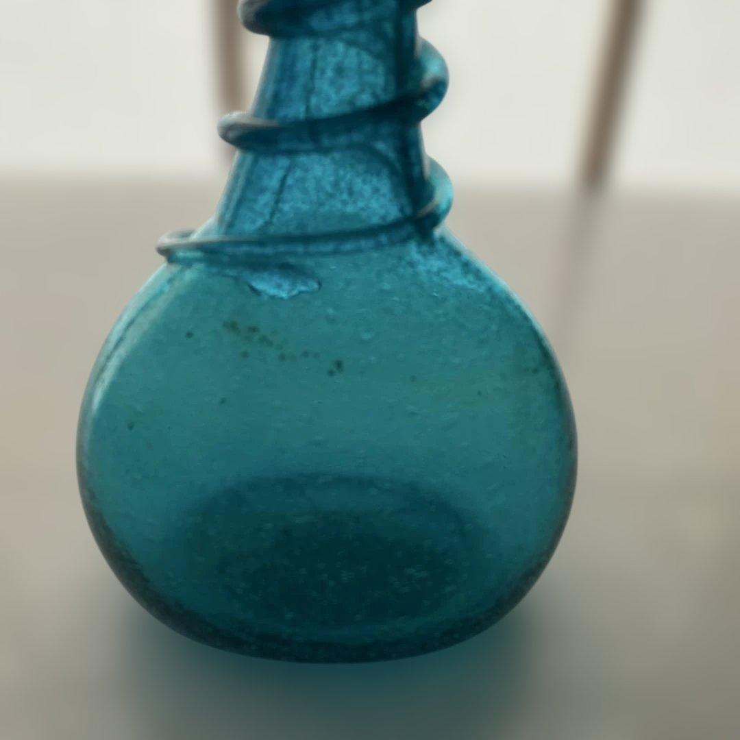 民藝　倉敷ガラス　小谷眞三さん　小谷ブルー　初期作品　紐巻き胴丸瓶