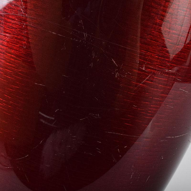 七宝焼　安藤七宝店造　赤透　薔薇文　花瓶　共箱　7891C