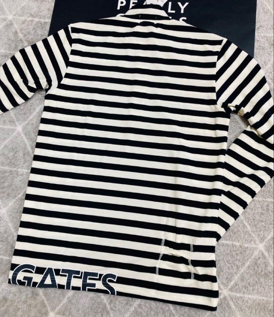 新品 パーリーゲイツ ボーダー プレミアムウォーム 長袖シャツ(5)サイズL/白