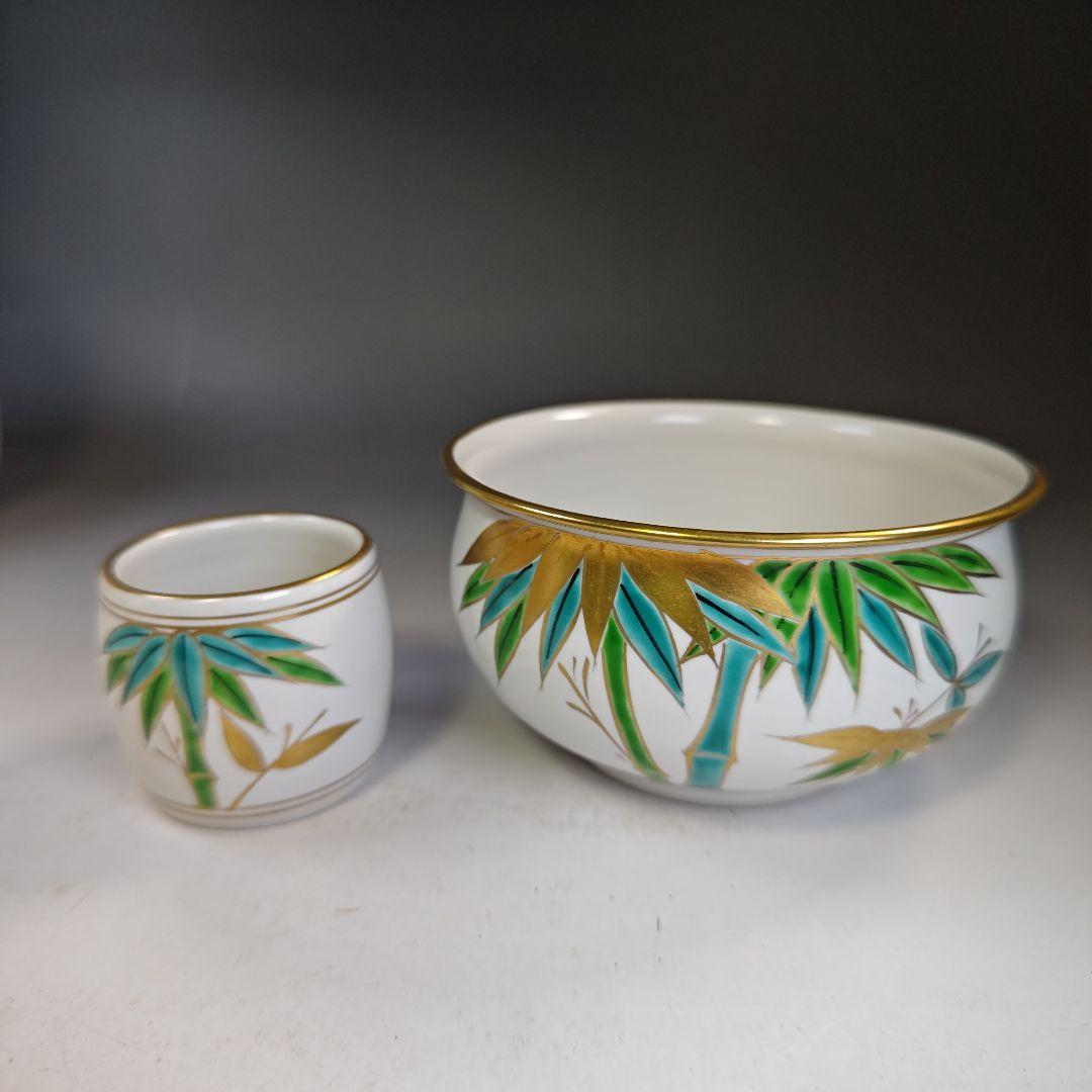 イ847 皆具『平安　景雲』『色絵竹文　台子皆具　共箱』水指　健水　蓋置　杓立