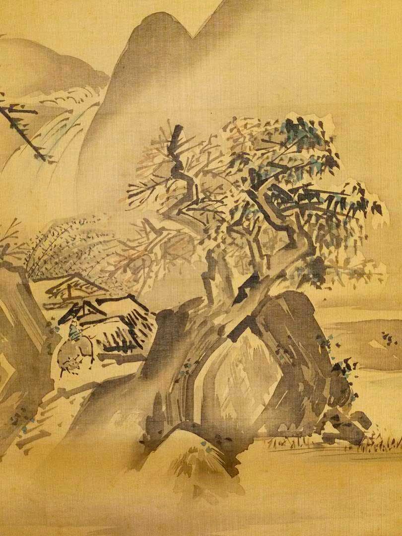 ♥【模写】　掛軸　狩野探信　山水図　桐箱付き　掛け軸　骨董品