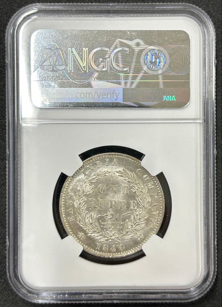1840 インド ルピー 銀貨　NGC MS62 ビィクトリ女王