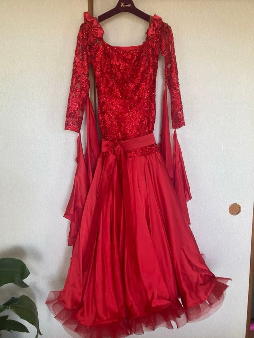 gentil 赤　ドレス　社交ダンス　スタンダード