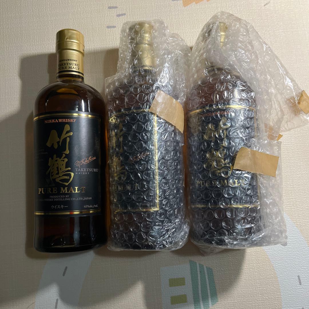 【未開封】ニッカ竹鶴ピュアモルト3本セット ウイスキー旧黒ラベル700ml