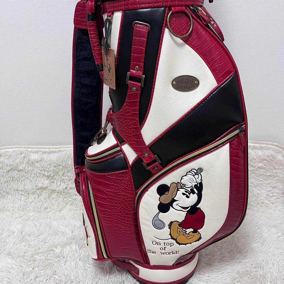 美品 ゴルフ キャディバック ディズニー ミッキー レッド 赤 ネームタグ付