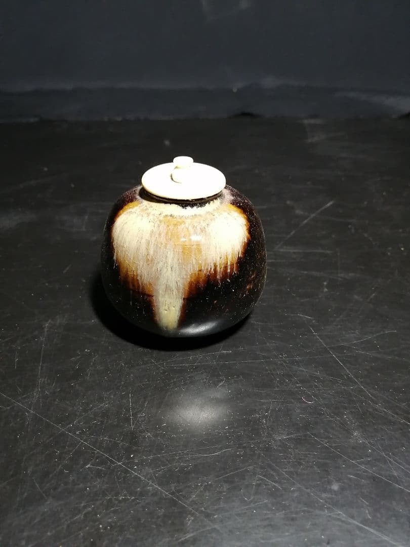 【茶道具】膳所焼丸茶入　時代茶入れ　茶入105