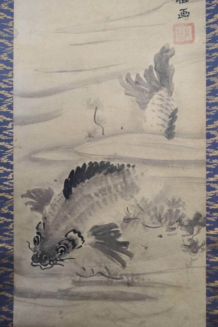 【真作】曽我玄仙/鯉図/双幅/掛軸/名家伝来/AA-816