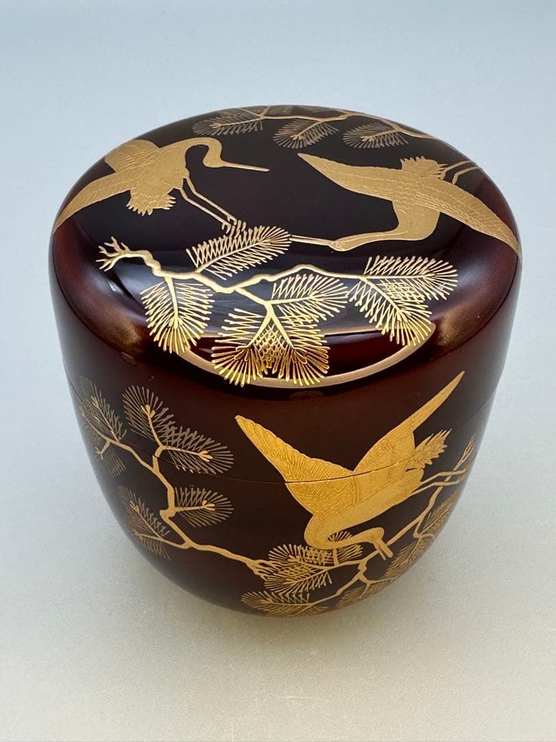 茶道具　棗　一瓢斎　松食鶴蒔絵