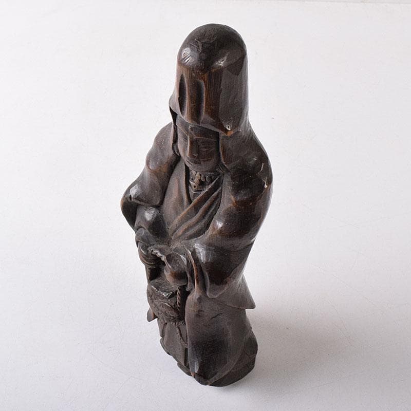 仏教美術　木彫　観音菩薩立像　仏像　在銘　正元作　置物　C　8261