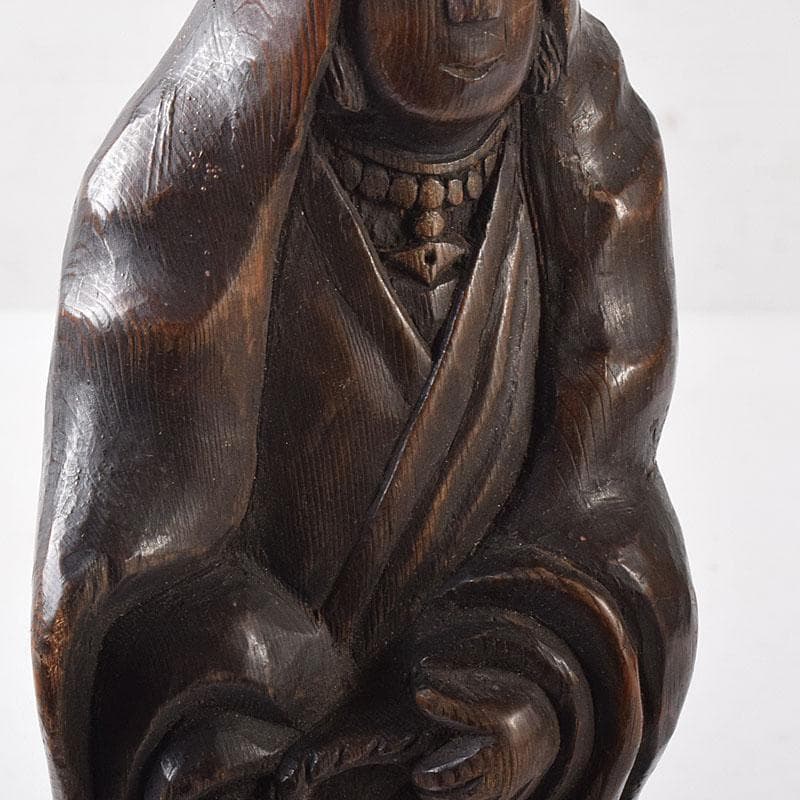 仏教美術　木彫　観音菩薩立像　仏像　在銘　正元作　置物　C　8261
