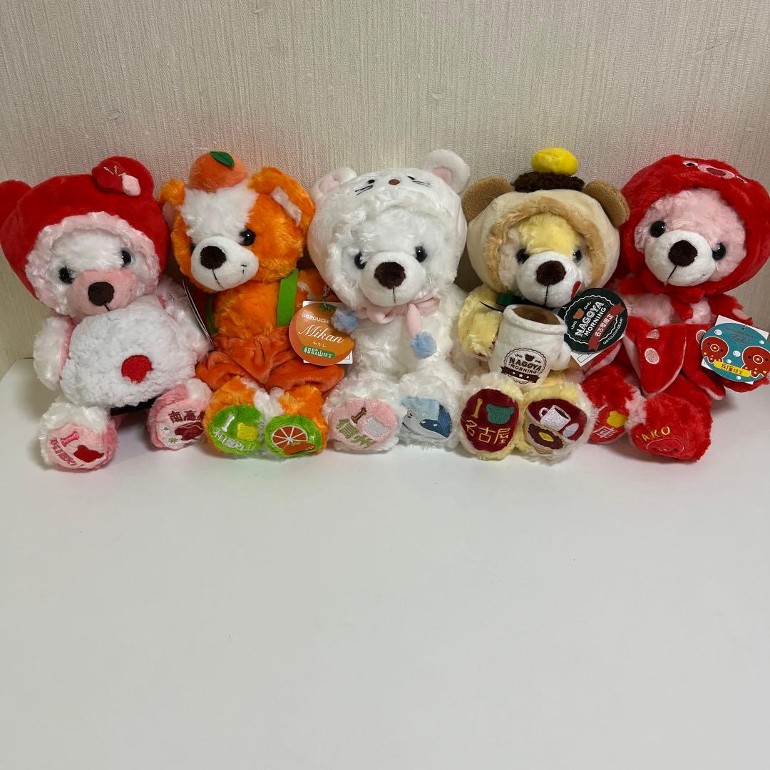 ご当地　ベア　おこじょ　南高梅　たこ　モーニング　みかん　5体　くま　ぬいぐるみ