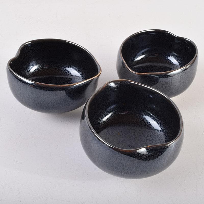 和食器　茶懐石　小杉焼　栄一窯　油滴天目釉　小鉢　五客　共布共箱　V　R9163