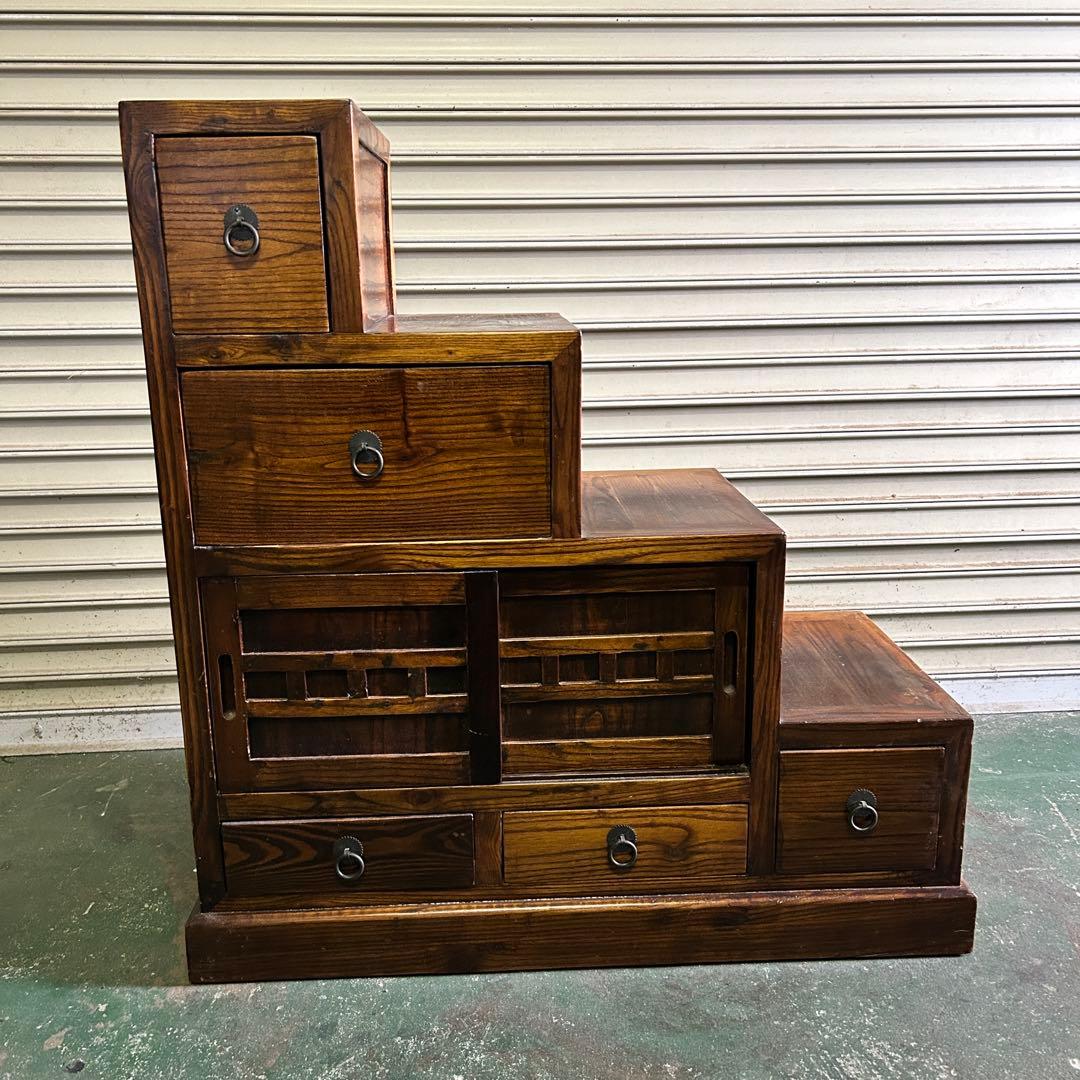 CK5★民芸家具★ 階段箪笥 タンス 飾り棚 小物入 アンティーク レトロ 家具