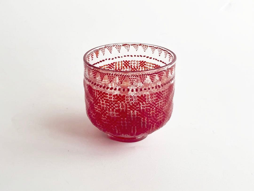 ガラス作家　江波冨士子　茜小紋　盃　酒器　硝子盃　小西潮　sake cup