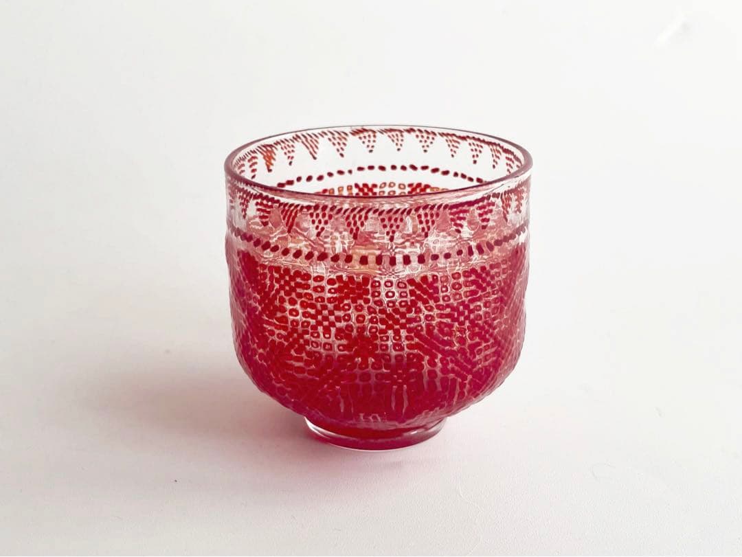ガラス作家　江波冨士子　茜小紋　盃　酒器　硝子盃　小西潮　sake cup
