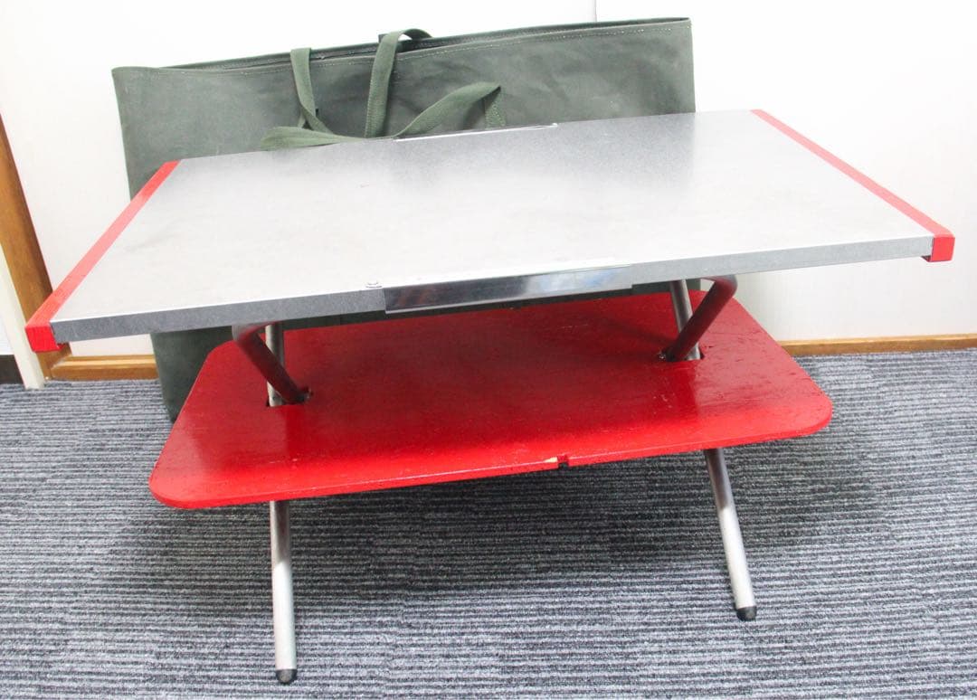 ユニフレーム 焚き火テーブルラージ 社外棚板・専用ケース ３点 赤色塗装済 中古