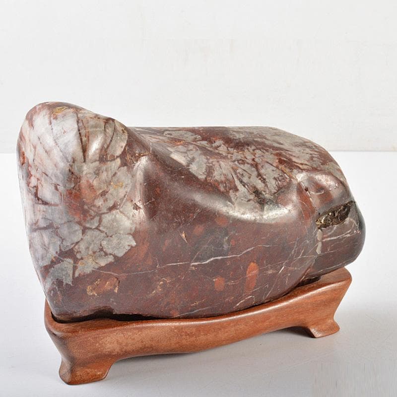 天然石　鑑賞石　菊花石　置物　重さ約1917g　唐木台付　C　R7334