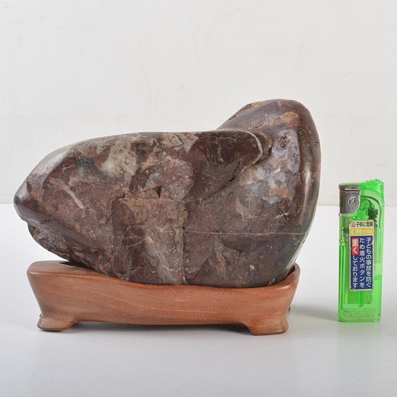 天然石　鑑賞石　菊花石　置物　重さ約1917g　唐木台付　C　R7334