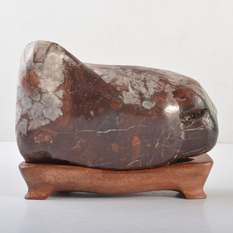 天然石　鑑賞石　菊花石　置物　重さ約1917g　唐木台付　C　R7334