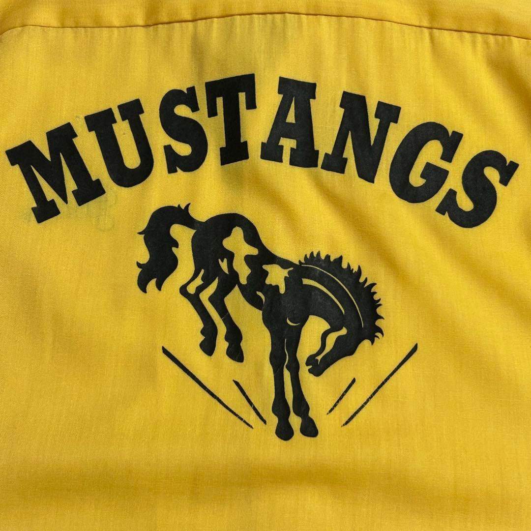 80s HILTONヒルトン　ボーリングシャツ　L マスタード　ラバープリント⑧