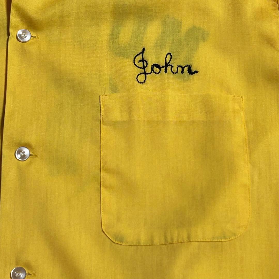 80s HILTONヒルトン　ボーリングシャツ　L マスタード　ラバープリント⑧