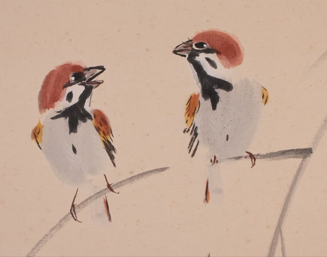 【真作】日本画 前川蒼十 雀図 鳥 紙本 掛軸 石川県小松出身画家 MB150