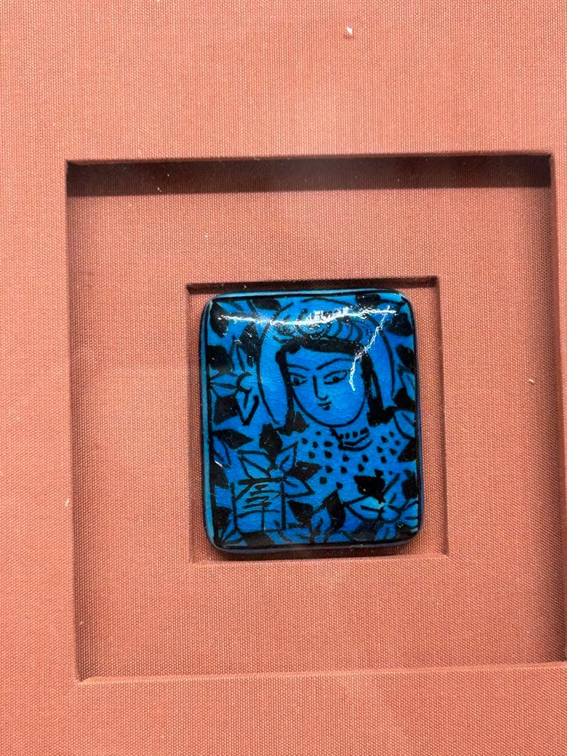 D0104）希少 人間国宝 加藤卓男 青釉胡姫文 陶板額 額装