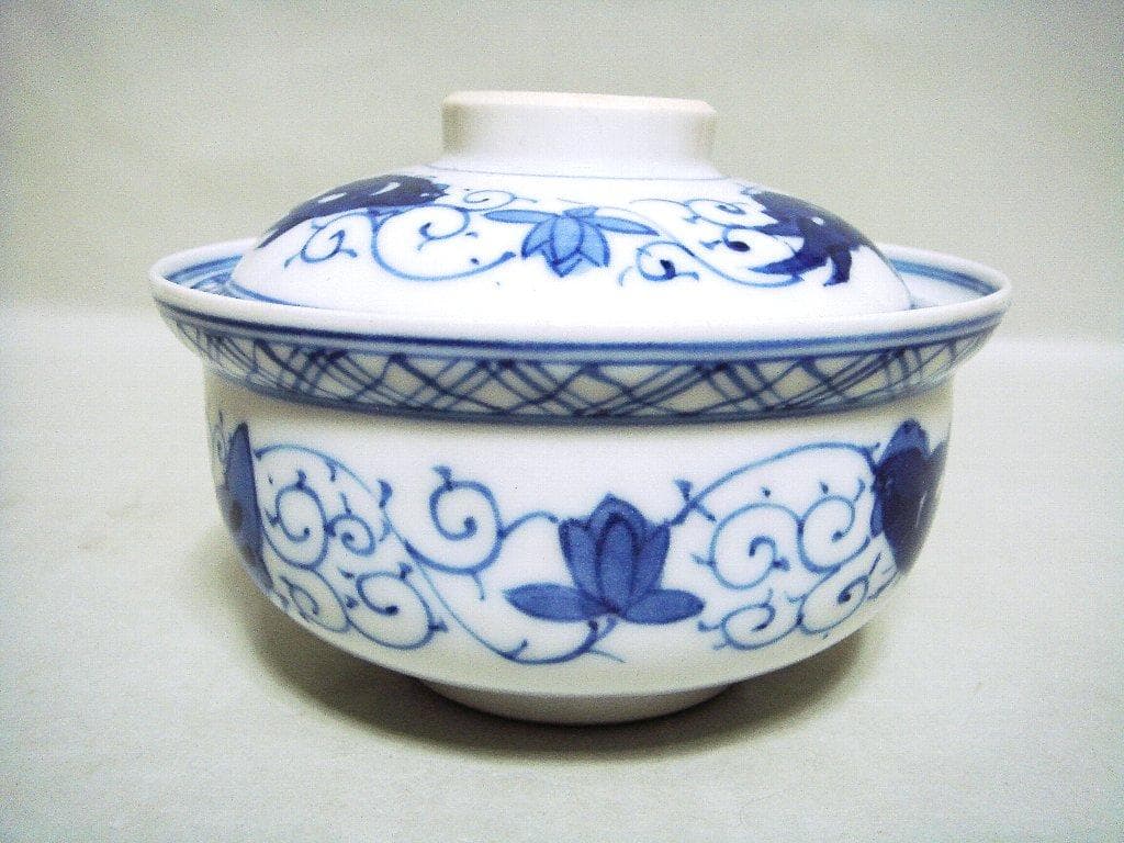 929『染付 鶏 蓋茶碗』　/骨董品 古美術 アンティーク 古玩