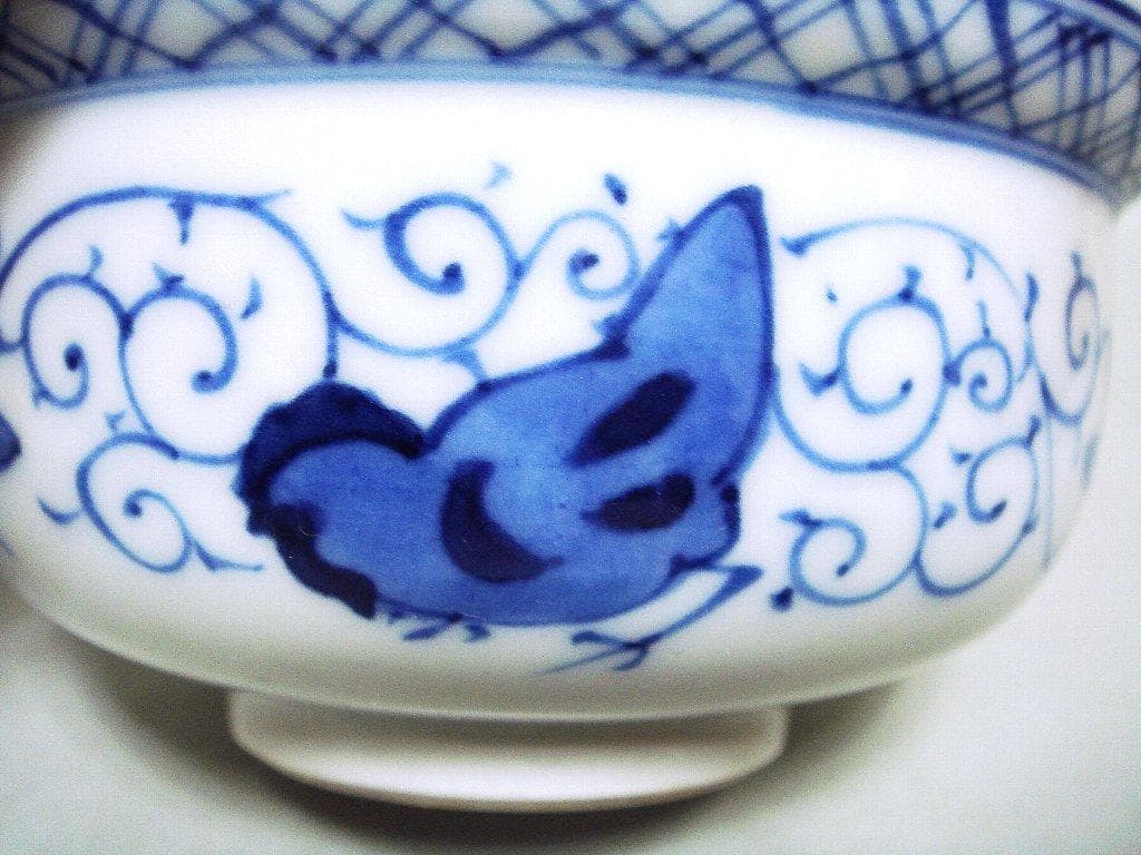 929『染付 鶏 蓋茶碗』　/骨董品 古美術 アンティーク 古玩