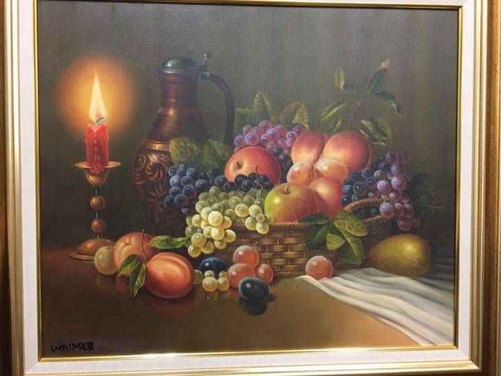 大型油絵直筆　木製高級額縁付きです