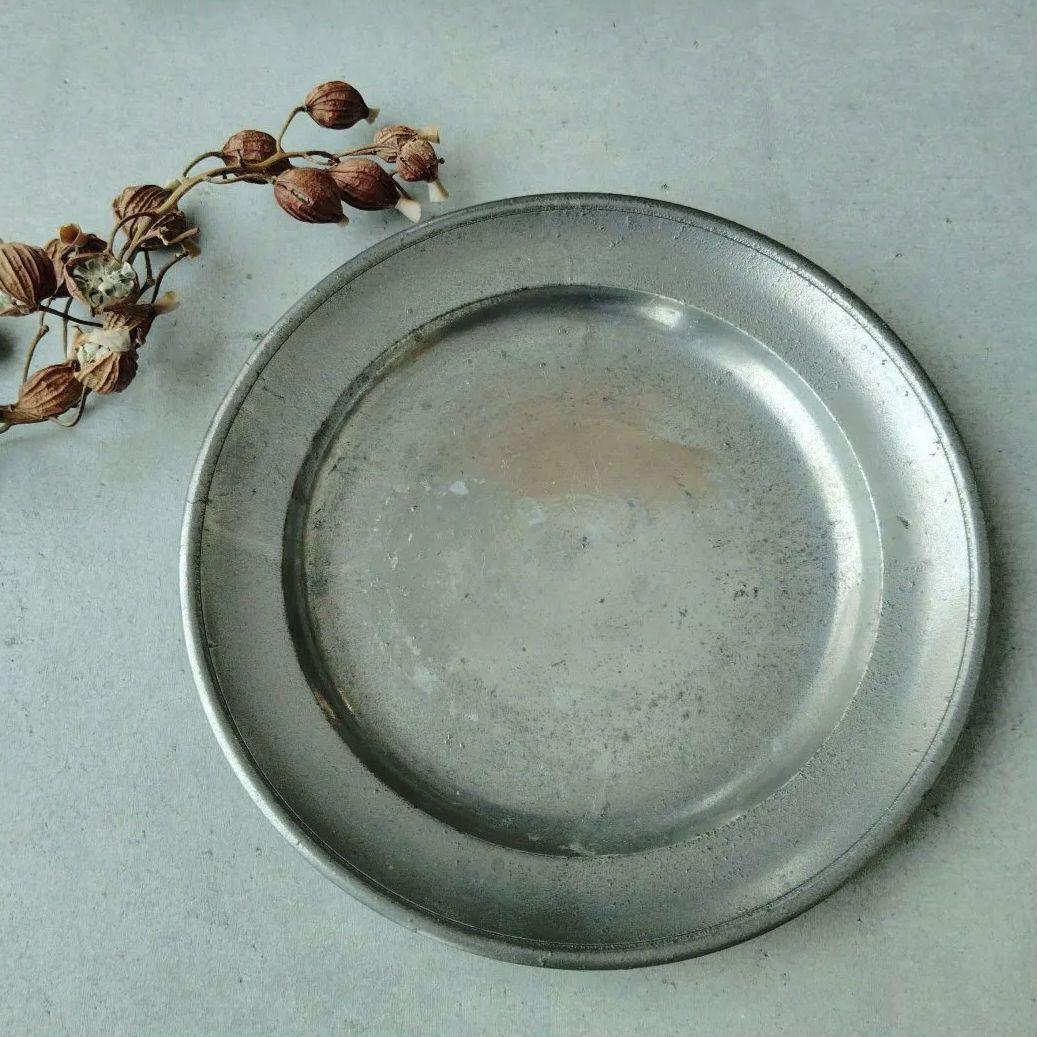 ピューター　エタンプレート　フランス　アンティーク　丸皿