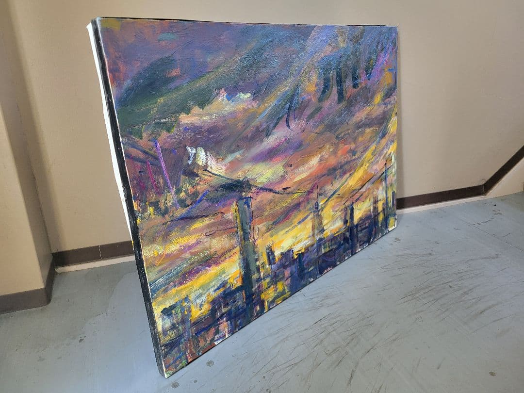 都市夕景 油彩画 大きなキャンバス