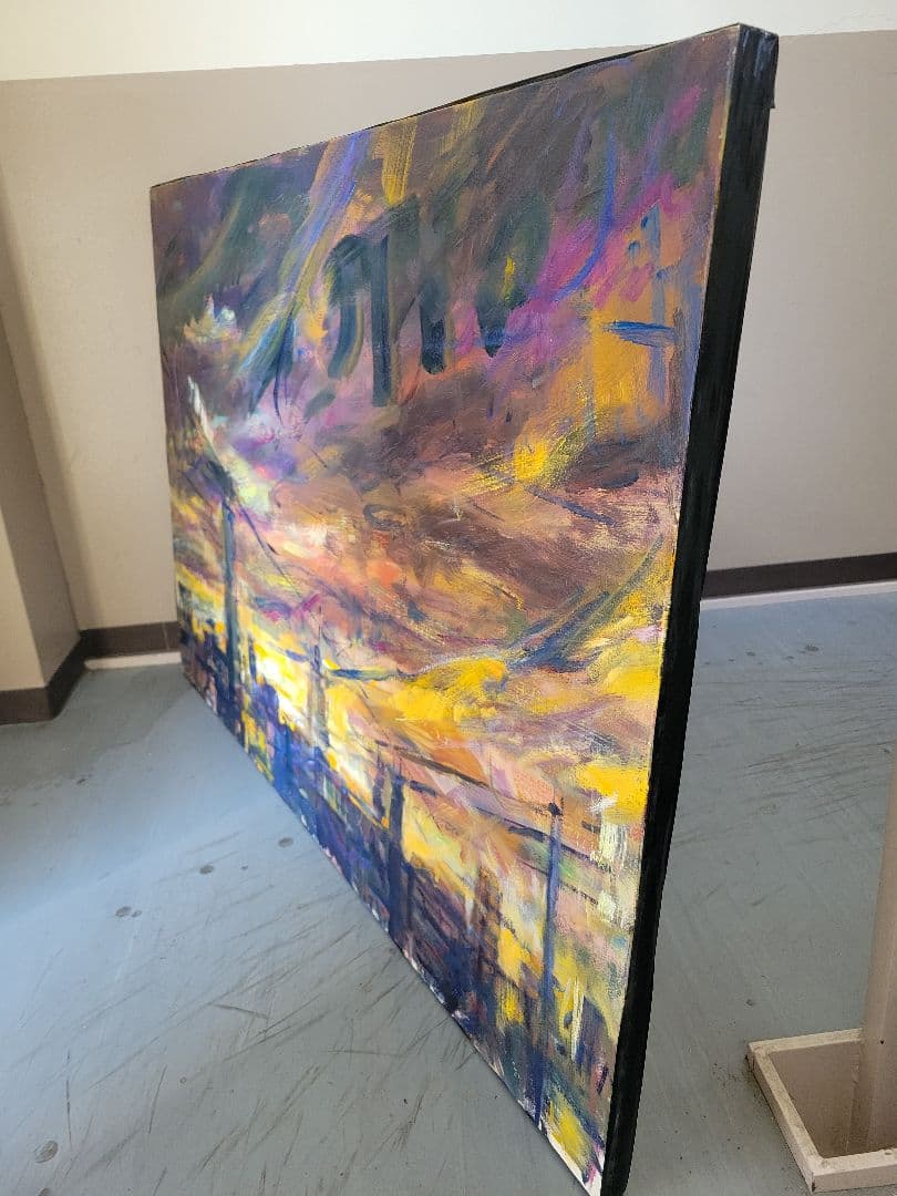 都市夕景 油彩画 大きなキャンバス