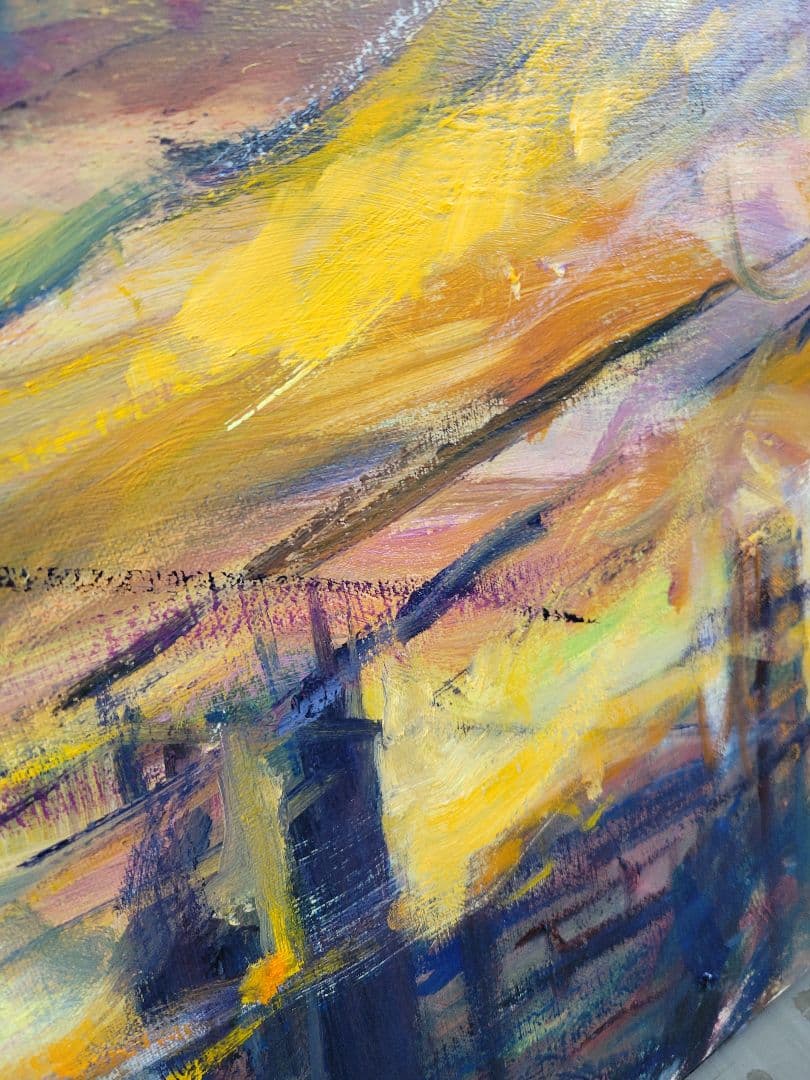 都市夕景 油彩画 大きなキャンバス